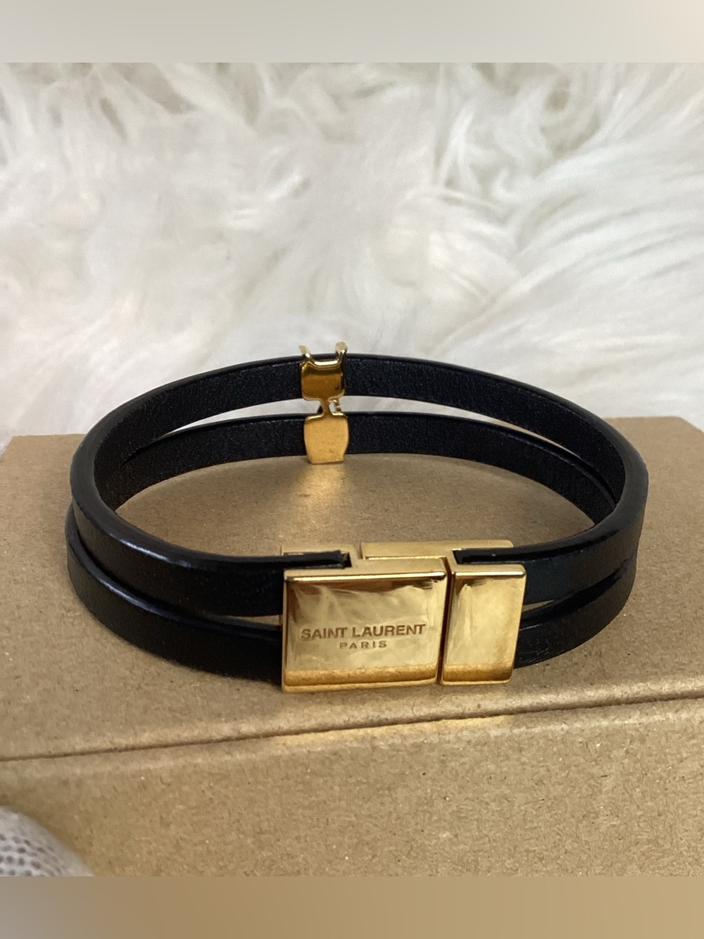 Saint Laurent Cassandre Double-Strand Bracelet in Leather and Metal